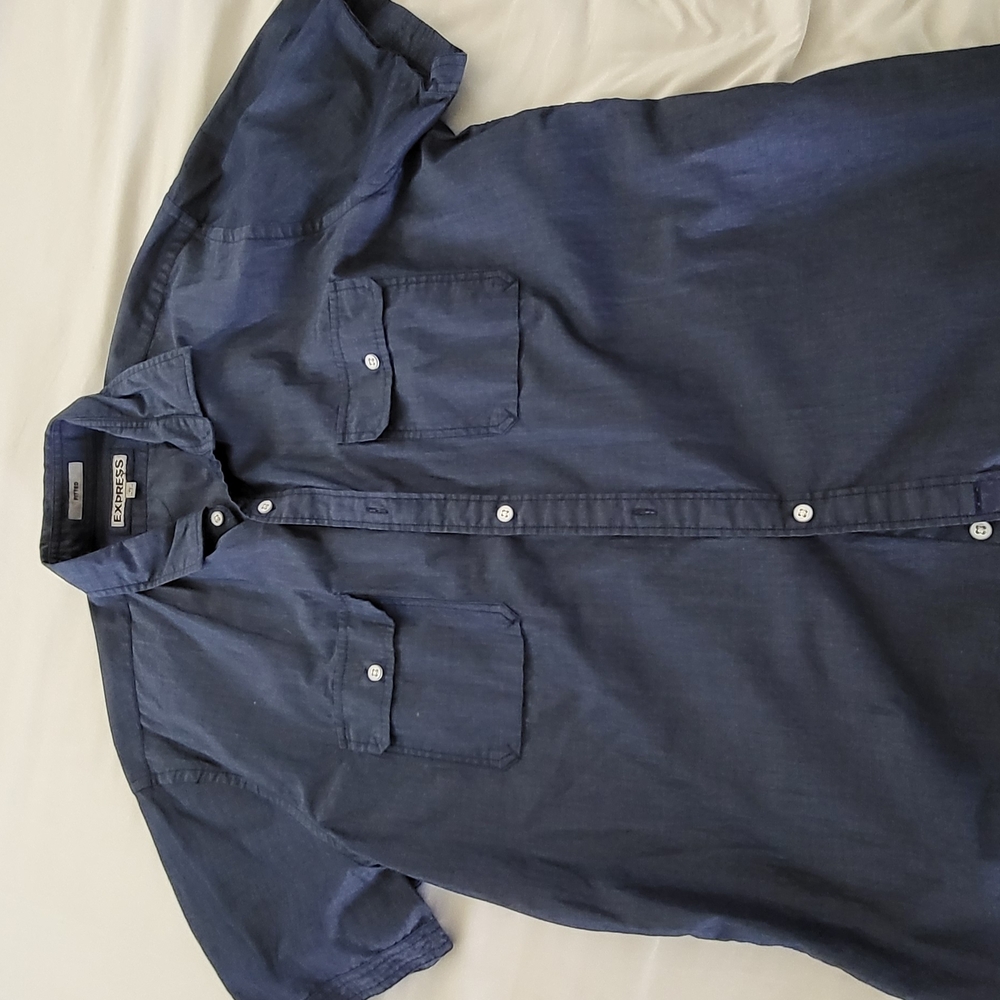 Express Men's Blue Short Sleeve Shirt